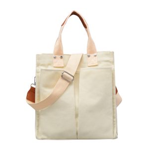 Women Bag Canvas Solid Vintage Tote Bag Bucket Shoulder Bags Handbag Korean Travel Bag Simple Style School bag Girls bag | ShopDecimals