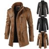 Men's Plus Velvet Casual Stand Collar Leather Trench Coat | ShopDecimals