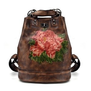 Backpack Women Retro Leather Women Bag Tree Cream Leather Backpack | ShopDecimals