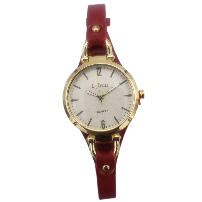 I-Tem Monalisa I-TW680: Elegant Thin Leather Wristband Watch for Women - Stylish and Compelling Timepiece- I-Tem Innovation by Temi | ShopDecimals - Red