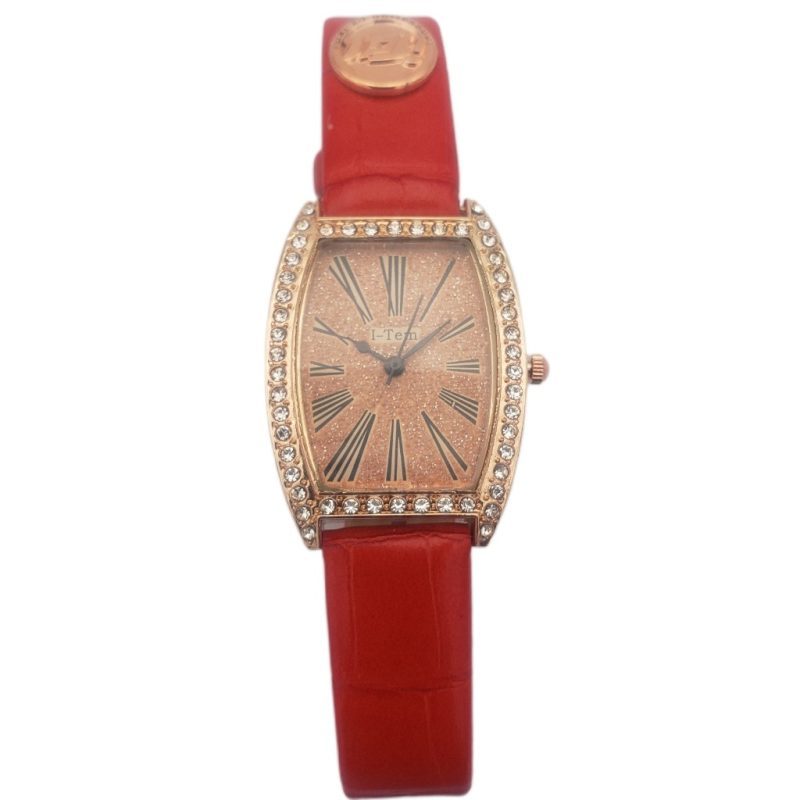 I-Tem Jenny I-TW255 Shiny Caramel Quartz Watch: Classy Lady's Pink Dial with Roman Numeral Numbering and Multicolor Italian Leather Strap- I-Tem Innovation by Temi | ShopDecimals - Red