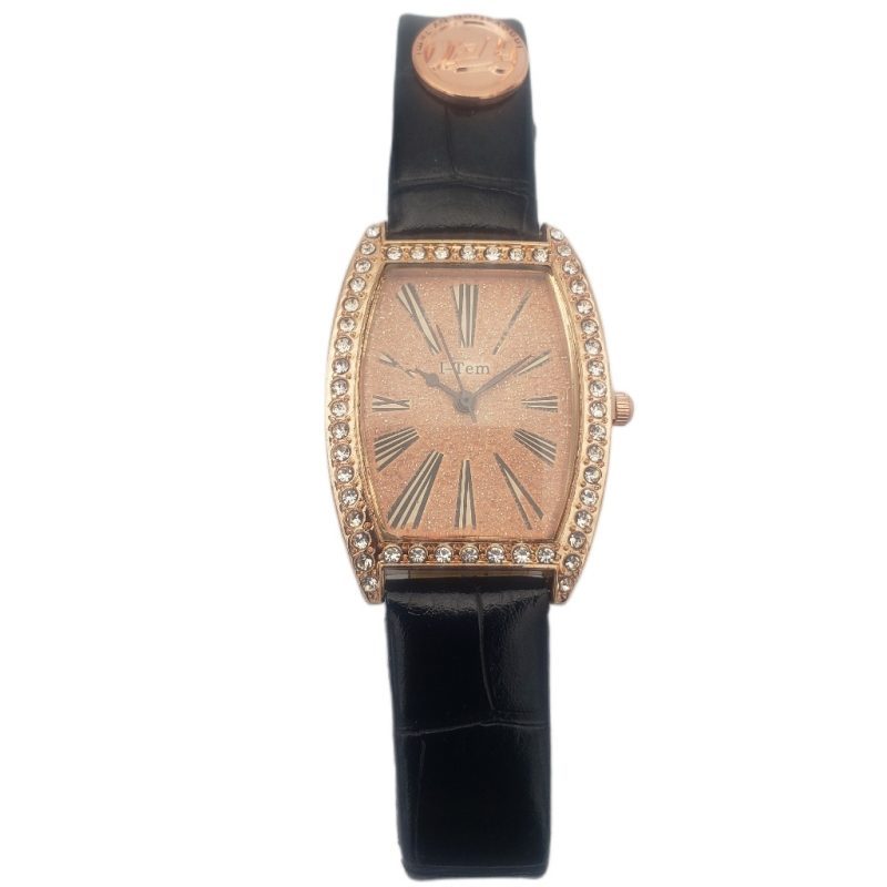 I-Tem Jenny I-TW255 Shiny Caramel Quartz Watch: Classy Lady's Pink Dial with Roman Numeral Numbering and Multicolor Italian Leather Strap- I-Tem Innovation by Temi | ShopDecimals - Black