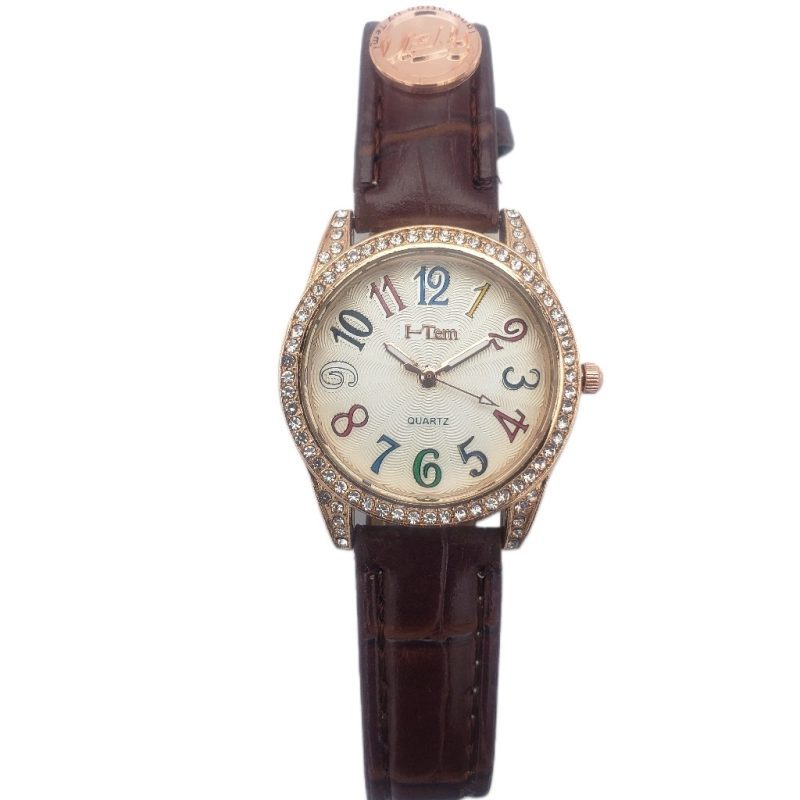 I-Tem Old-School I-TW165 Rhinestone Quart Watch - Stylish Women's Fashion Watch with Italian Leather Strap- I-Tem Innovation by Temi | ShopDecimals - Coffee