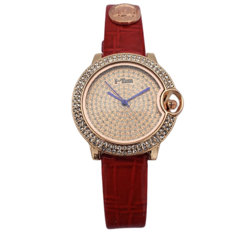 I-Tem Style Maldoca I-TW500 Stone Face Leather Wristwatch - Classy Women's Quartz Watch with Crystal Stone Dial- I-Tem Innovation by Temi | ShopDecimals - Red