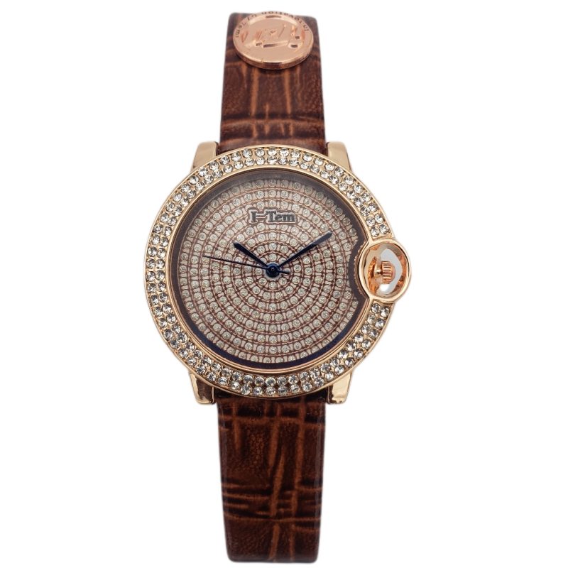 I-Tem Style Maldoca I-TW500 Stone Face Leather Wristwatch - Classy Women's Quartz Watch with Crystal Stone Dial- I-Tem Innovation by Temi | ShopDecimals - Hot Red