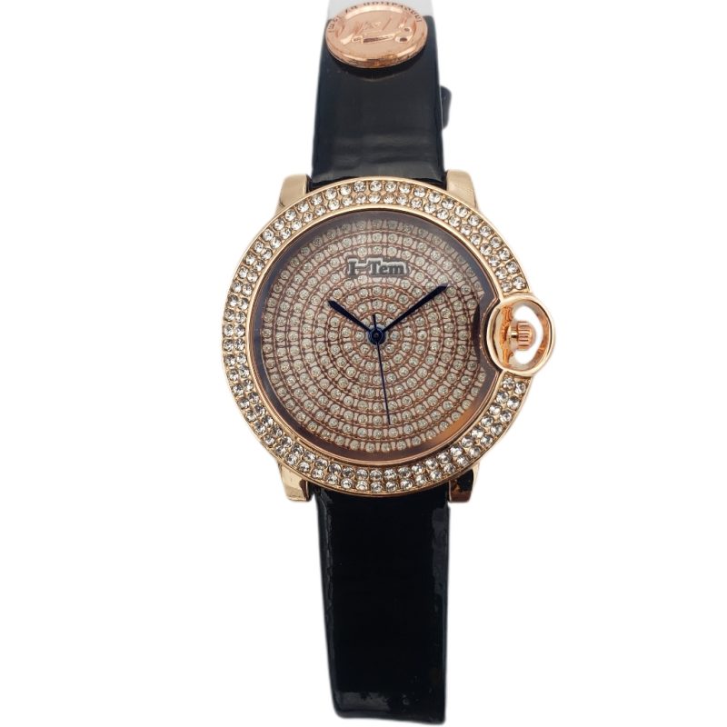 I-Tem Style Maldoca I-TW500 Stone Face Leather Wristwatch - Classy Women's Quartz Watch with Crystal Stone Dial- I-Tem Innovation by Temi | ShopDecimals - Black