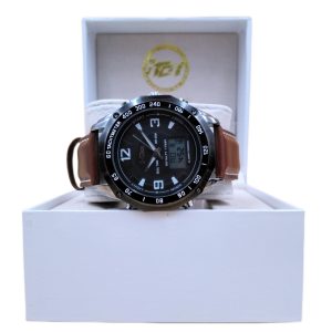 Experience Time in Style with the I-Tem Royalty I-TW50A: A Bold and Multi-Dimensional Chronograph Watch for Men- A Bold and Multi-Dimensional Timepiece with Analog and Digital Display, Tachymeter Measurement, and Brown Leather Strap- I-Tem Innovation by Temi | ShopDecimals