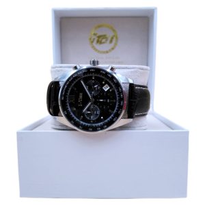 Time Sensor I-TW30D Chronograph Watch: Black Dial, Italian Leather Strap, Scratch Resistant Sapphire Crystal- I-Tem Innovation by Temi | ShopDecimals