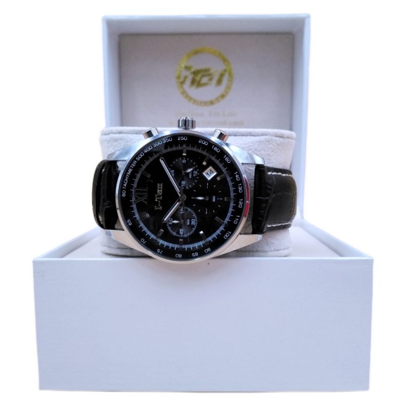 Time Sensor I-TW30D Chronograph Watch: Black Dial, Italian Leather Strap, Scratch Resistant Sapphire Crystal- I-Tem Innovation by Temi | ShopDecimals