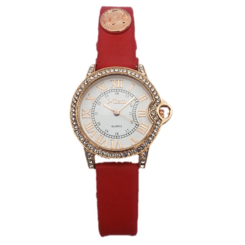 The Sydney Padel I-TW320 Women Fashion Quartz Wristwatch - Stylish Rose Gold Dial with Colorful Pu Leather Strap- I-Tem Innovation by Temi | ShopDecimals - Red