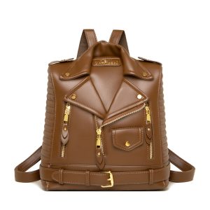 Soft Leather Textured Jacket Trendy Wild Clothes Backpack | ShopDecimals