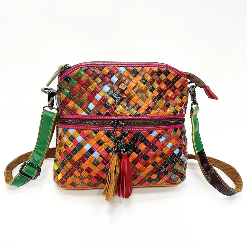 Women's Shoulder Bag Genuine Leather Crossbody Bag Weave Lady Small Color Bag for Women with Tassel Shell Bag  | ShopDecimals