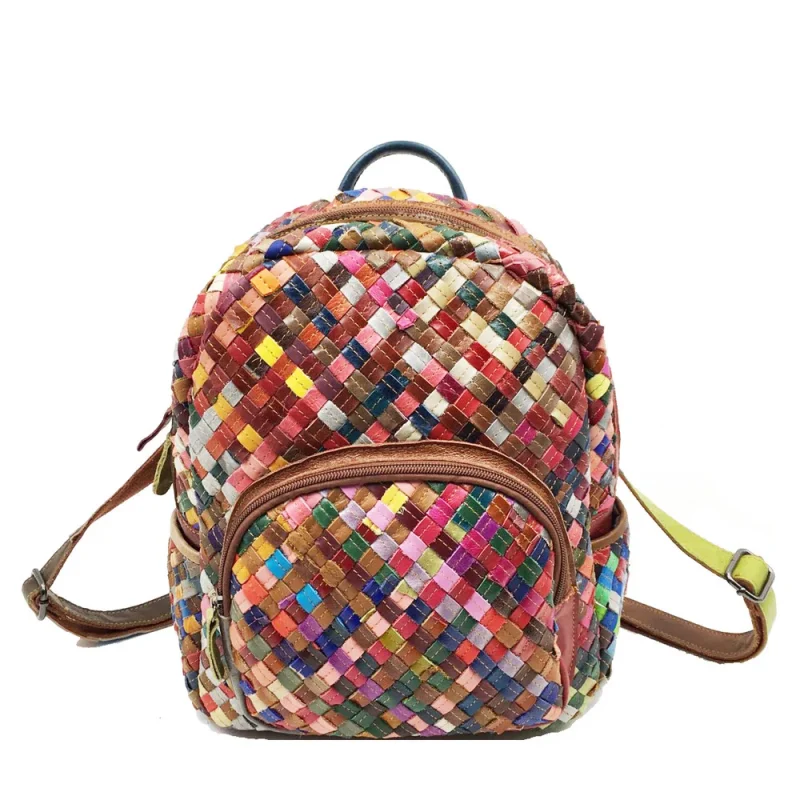 Vintage Women Backpack Genuine Leather Daypack Large Capacity Rucksack for Women Cow Leather Weave Bag | ShopDecimals