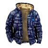 Retro Coconut Tree Element 3D Digital Printing Casual Loose-fitting Hoodie Zipped Cotton-padded Jacket Coat | ShopDecimals