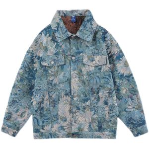 Creative Floral Denim Men Autumn Loose Men's and Women's Jackets | ShopDecimals