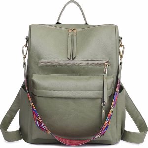 Women's PU Leather Green Backpack | ShopDecimals