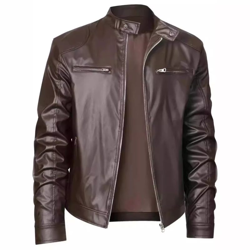 Leather Jacket With Buckle Chain Pocket Decoration | ShopDecimals