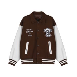 Letter Embroidery Contrast Stitching Baseball Uniform Jacket | ShopDecimals