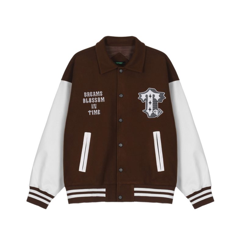 Letter Embroidery Contrast Stitching Baseball Uniform Jacket | ShopDecimals
