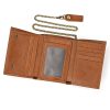 RFID Genuine Leather Small Wallet Men's Three Fold Multiple Card Slots With Iron Chain | ShopDecimals