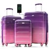 Luggage Set Of 3, 20-inch With USB Port, Airline Certified Carry-on Luggage With Cup Holder, ABS,PC Hard Shell Luggage With Spinner Wheels, Purple And Pink | ShopDecimals