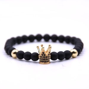 Micro-inlaid crown 6mm matte black plus copper bead bracelet copper inlaid zircon jewelry | ShopDecimals