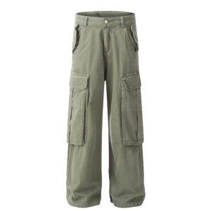 Multi-pocket Design Men's Army Green Cargo Pants Loose Straight |ShopDecimals