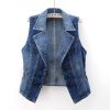 National Style Buckle Slim Suit Collar Denim Vest- ShopDecimals