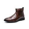 Men's Crocodile Pattern Boots Fashion Pointed Toe Low Square Heel Buckle Zipper Ankle Boots Business Formal Leather Shoes | ShopDecimals