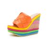 Trifle Color-block Straw Woven Wedge Sandals | ShopDecimals - Orange, 42
