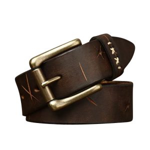 Washed-out Vintage First Layer Cow Leather Pin Buckle Jeans Belt | ShopDecimals