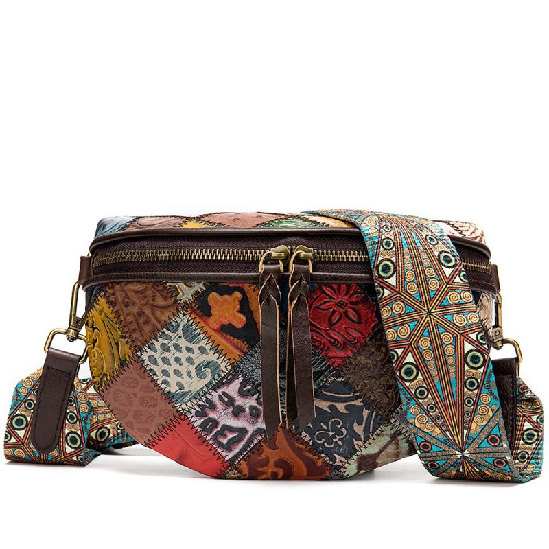 Leather stitching fashion embossed crossbody national trend chest bag | ShopDecimals