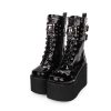 Super high-heel platform punk boots with side zipper and rivet skull decoration
