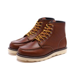 Retro Red Red Brown Leather Wing Tooling Shoes Single Boots 875 Locomotive Boots Short Boots Men | ShopDecimals