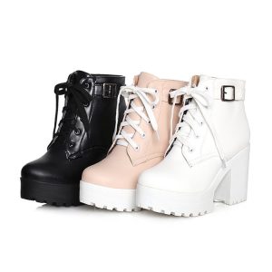 Sponge cake chunky heel plus size lace-up Boots | ShopDecimals
