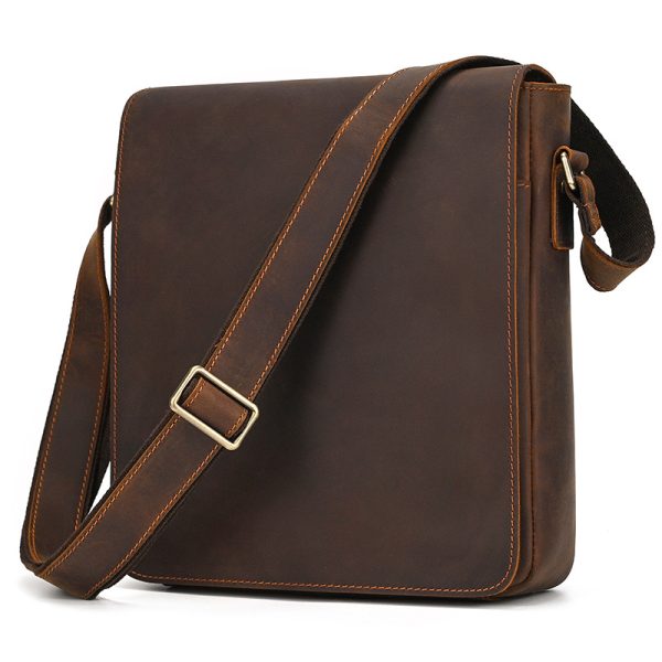 First Layer Cowhide Flip Shoulder Men's Leather Shoulder Bag Crazy Horse Leather Cross-body Bag | ShopDecimals