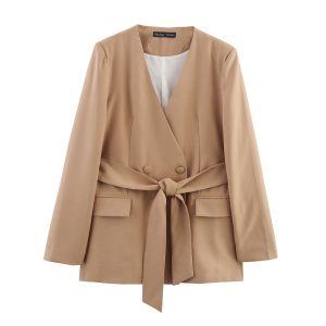 With Belt Padded Shoulder Casual Suit Jacket Wide Leg Pants Suit | ShopDecimals