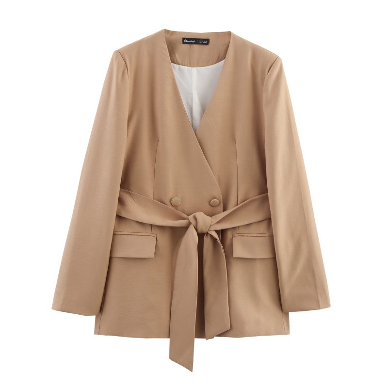 With Belt Padded Shoulder Casual Suit Jacket Wide Leg Pants Suit | ShopDecimals