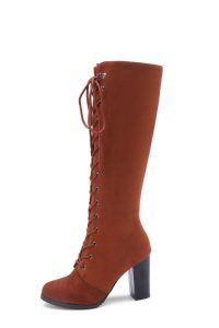 Thick High Heel Winter Women's Boots Front Lace Handsome Suede Knight Boots Motorcycle Boots | ShopDecimals
