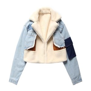 Plush Denim Stitching Biker Jacket | ShopDecimals