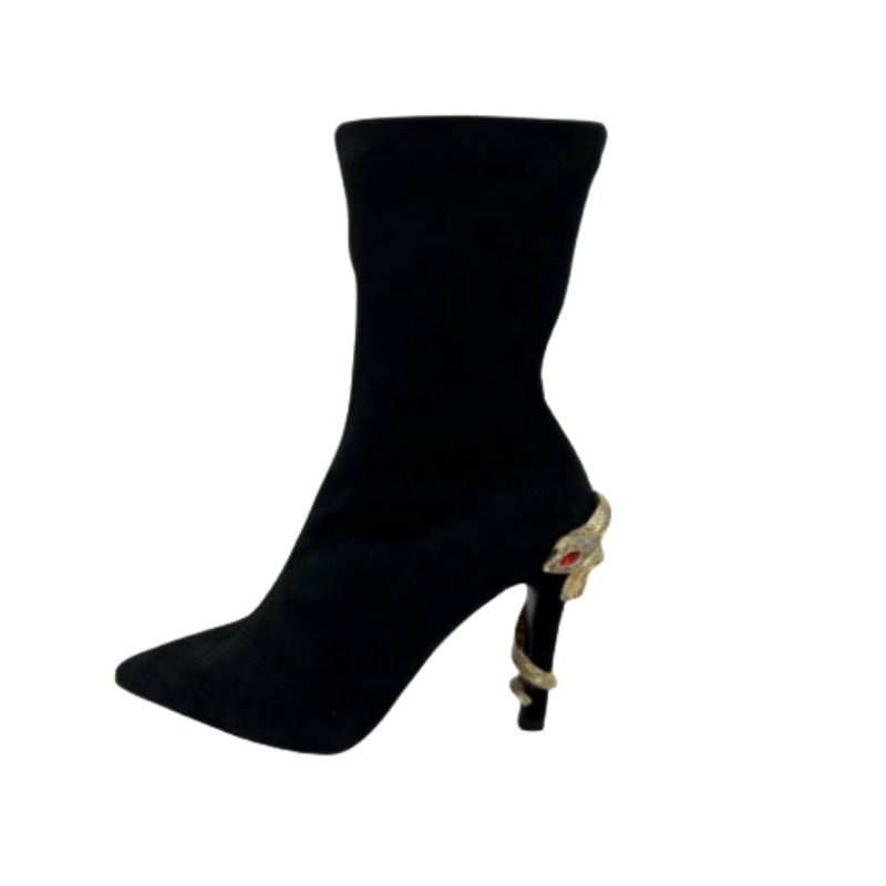 Black Stiletto Heel Elastic Socks Boots | ShopDecimals