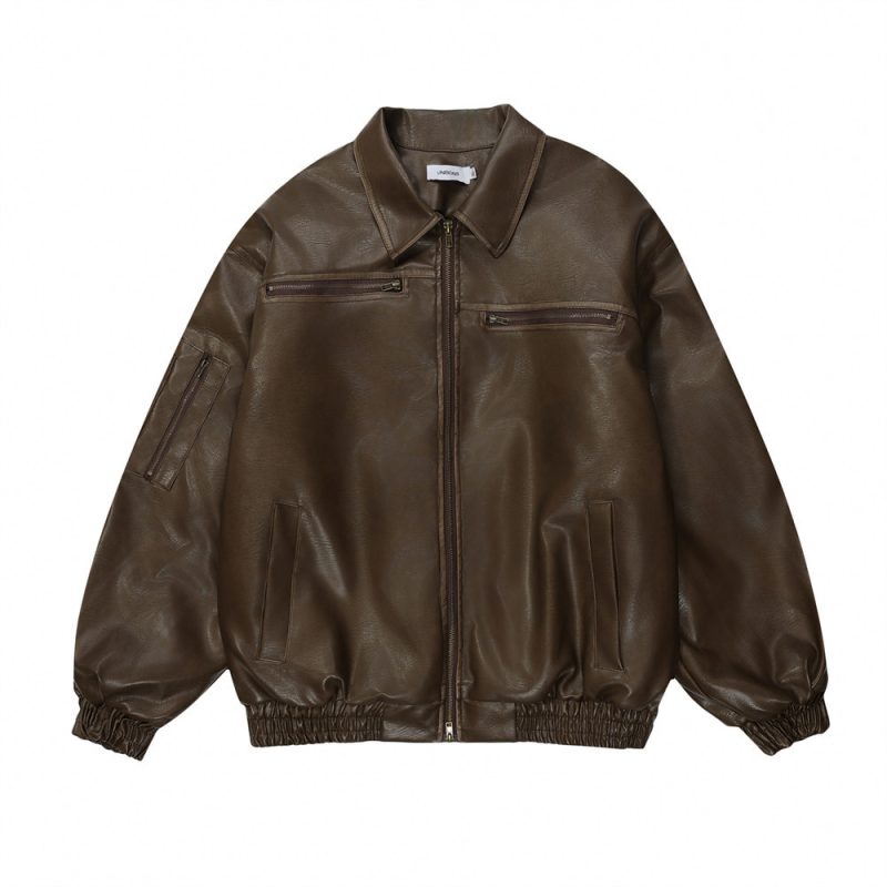 Distressed Biker's Leather Jacket Men's Clothing Padded Lapel | ShopDecimals