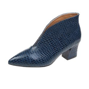 V Cut Women's Fashion Pointed Embossed Chunky Heel Boots | ShopDecimals