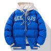 Fashion Letter Hooded Cotton Coat Winter Warm Solid Zipper Jacket For Men Teenagers Clothing | ShopDecimals