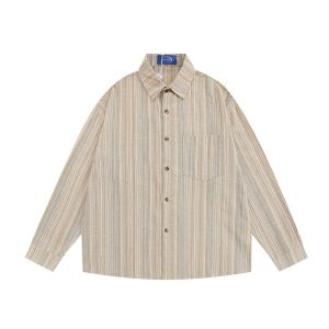 Vertical Striped Long Sleeve Shirt Loose Casual Trendy American Cardigan Top | ShopDecimals