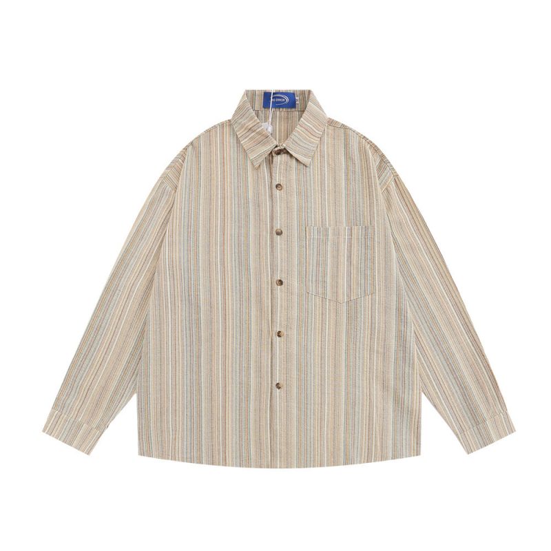 Vertical Striped Long Sleeve Shirt Loose Casual Trendy American Cardigan Top | ShopDecimals