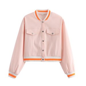 Women's Stand Collar Double Pocket Short Coat | ShopDecimals