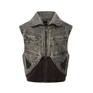 Splicing Denim Vest Jacket Men's Summer Zipper Sleeveless Camisole | ShopDecimals