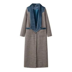 Color Matching Plaid Woolen Coat Women | ShopDecimals