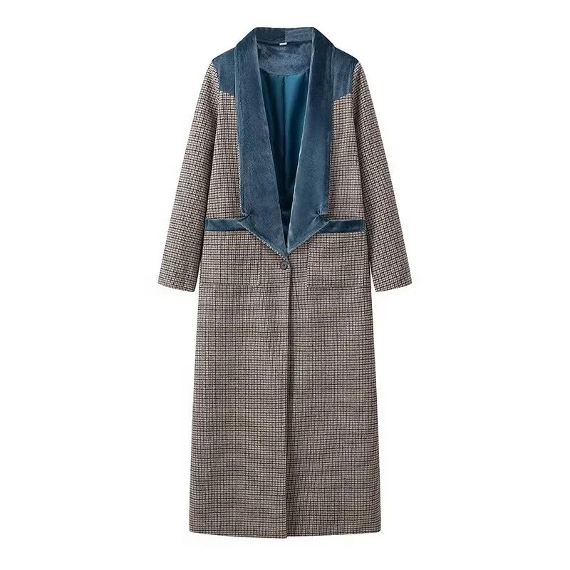 Color Matching Plaid Woolen Coat Women | ShopDecimals